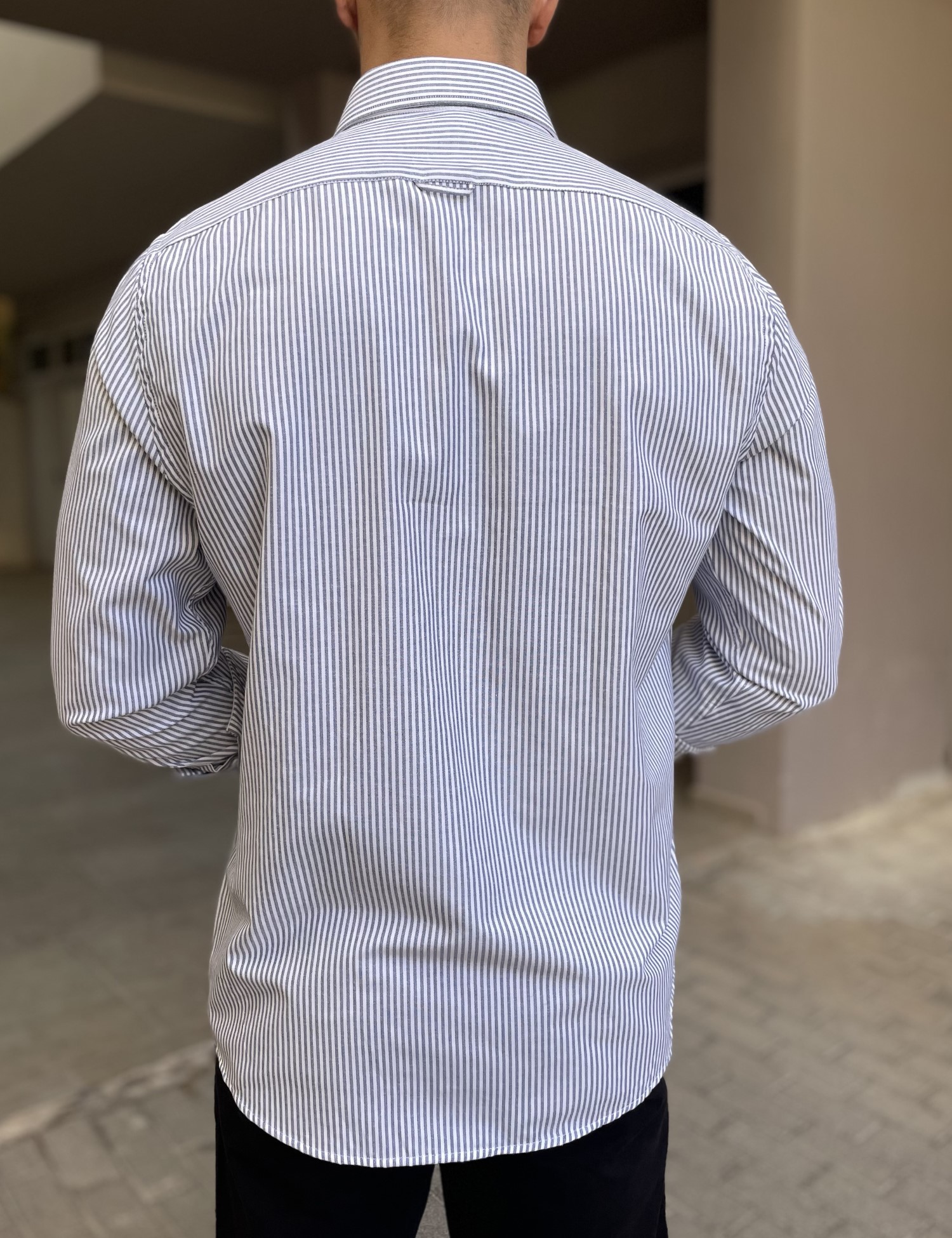 Ανδρικό πουκάμισο με γιακά λευκό με μπλε ρίγα 2097B φωτογραφία